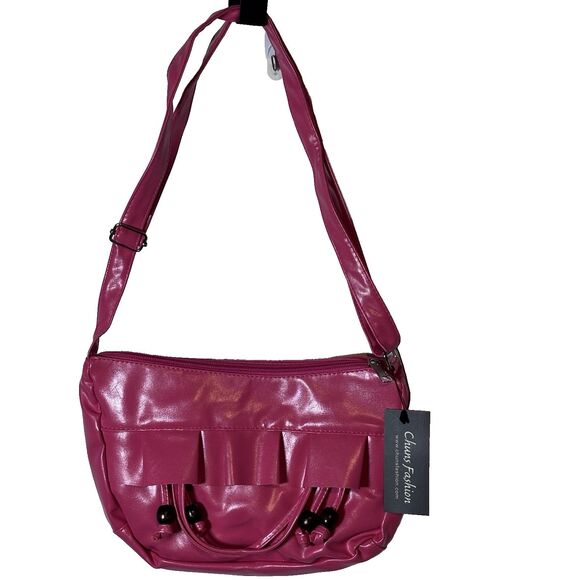 Y2K Hot Pink Shoulder Bag Ruffle Faux Leather Barbiecore 2000s Mini Purse NMWT - Picture 2 of 9